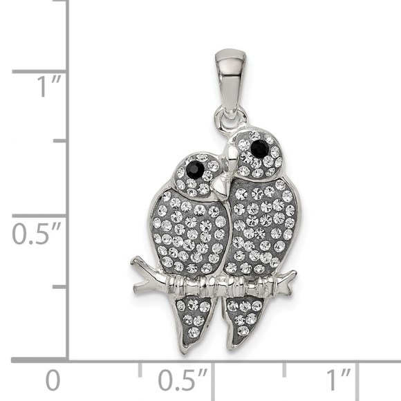 Sterling Silver Rhodium-plated Preciosa Crystal Parrot Couple Pendant - Picture 2 of 4